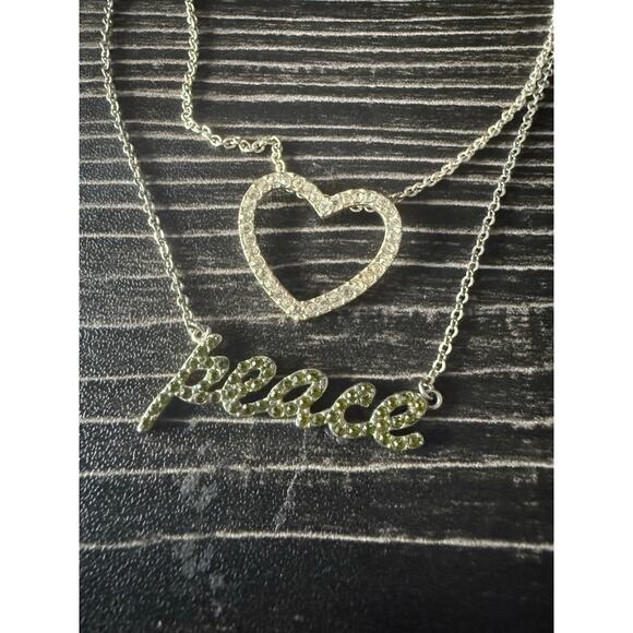 Rhinestone Heart & Peace Necklace Bundle - Picture 1 of 6